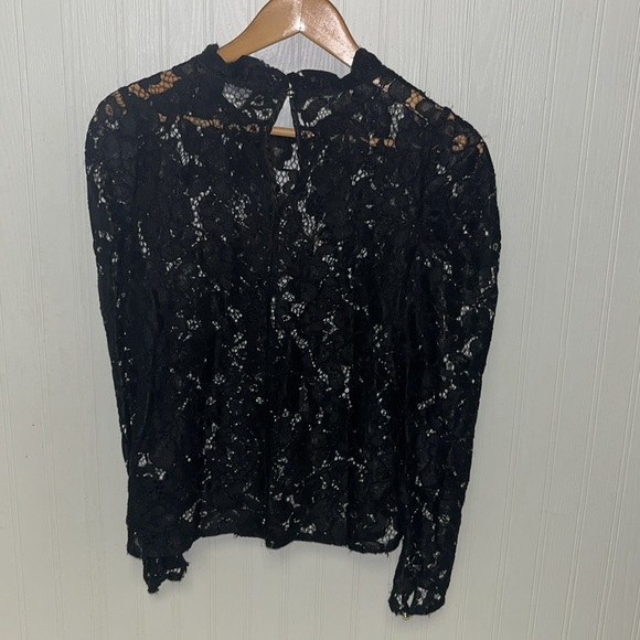 Black Lacy Long Sleeve Blouse key hole opening back - Picture 5 of 6